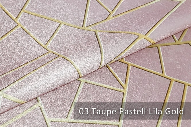 PLATIN LYNN - Glänzender Dekostoff - 03 Taupe Pastell Lila Gold